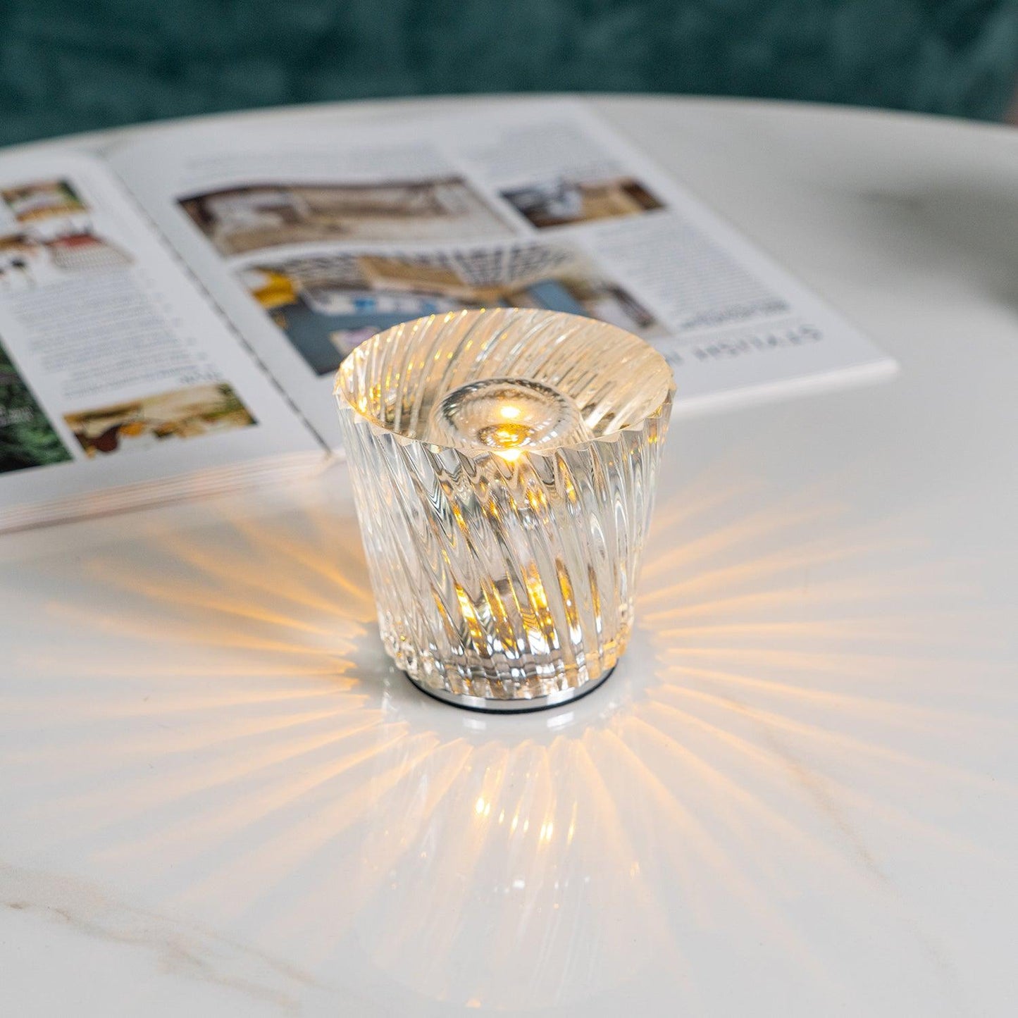 Diamond-Cut Crystal Table Lamp With Faceted Prism Shade