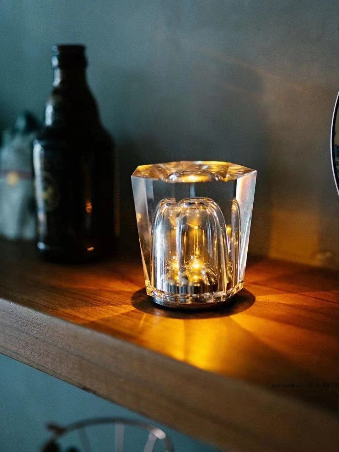 Diamond-Cut Crystal Table Lamp With Faceted Prism Shade