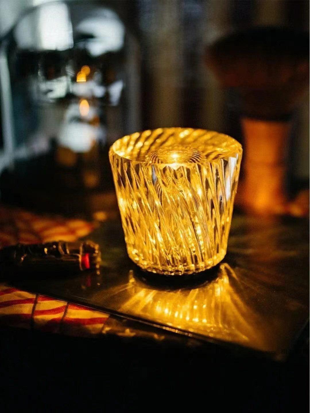 Diamond-Cut Crystal Table Lamp With Faceted Prism Shade