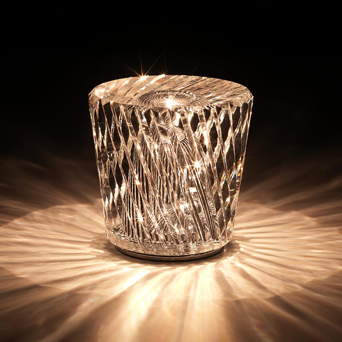 Diamond-Cut Crystal Table Lamp With Faceted Prism Shade