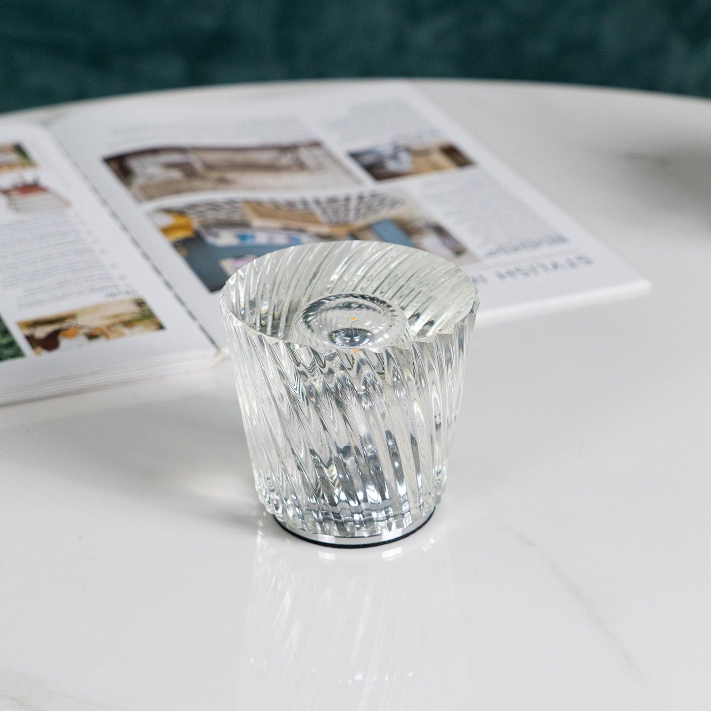 Diamond-Cut Crystal Table Lamp With Faceted Prism Shade