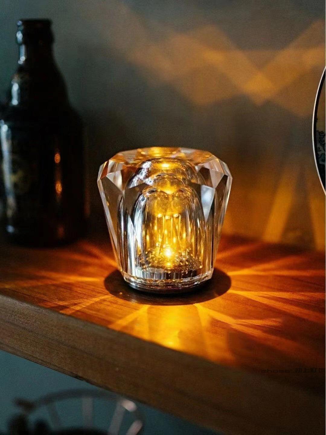 Diamond-Cut Crystal Table Lamp With Faceted Prism Shade
