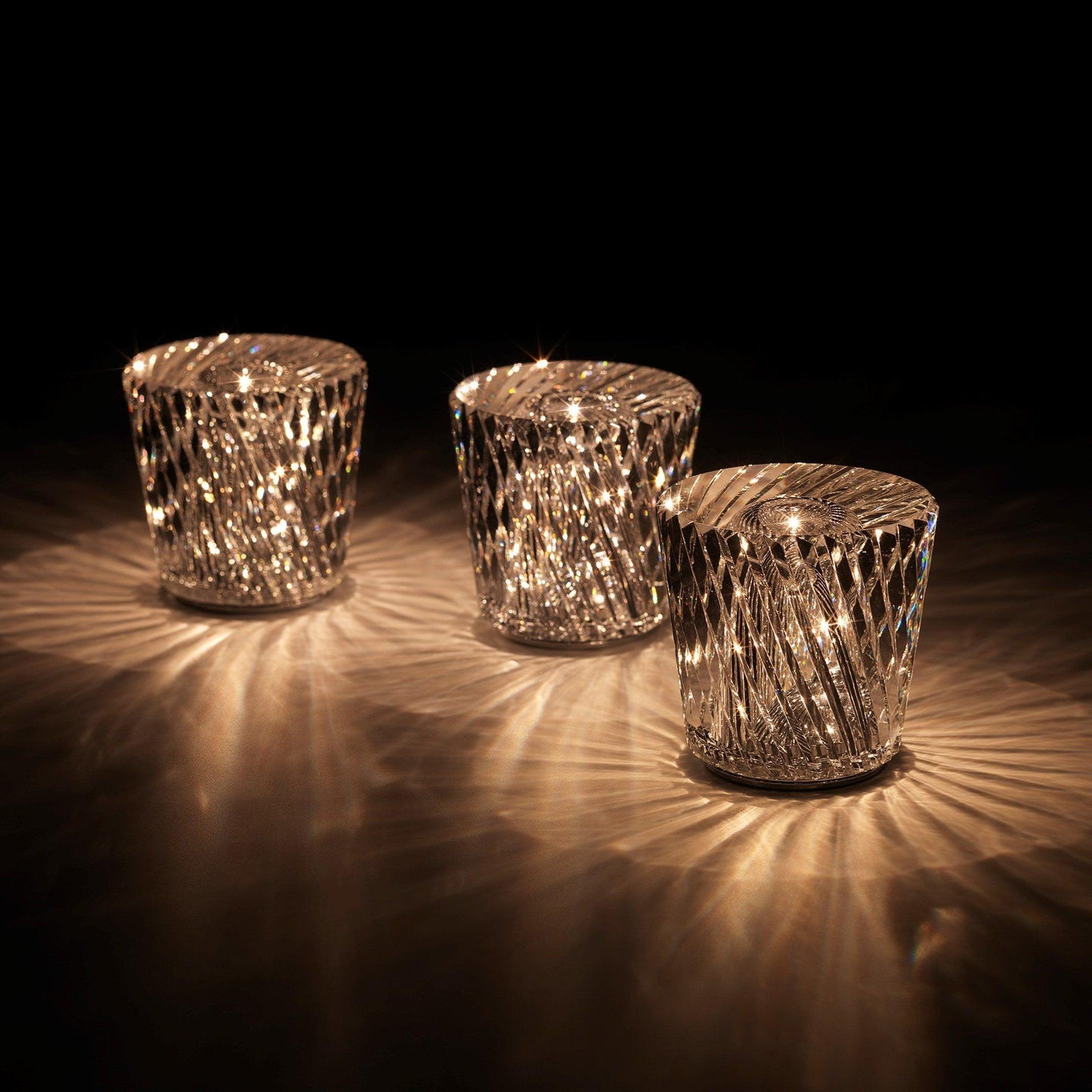 Diamond-Cut Crystal Table Lamp With Faceted Prism Shade
