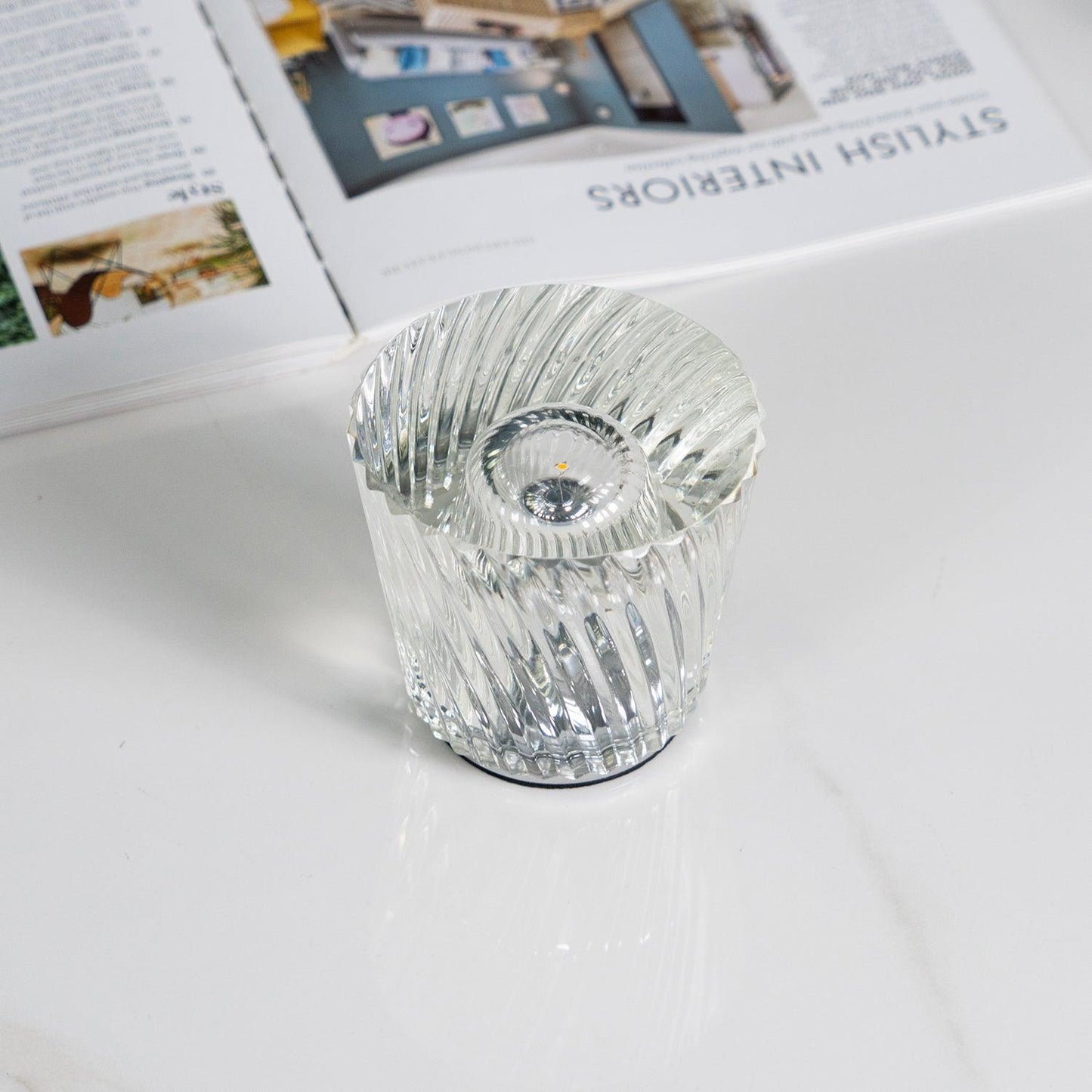 Diamond-Cut Crystal Table Lamp With Faceted Prism Shade