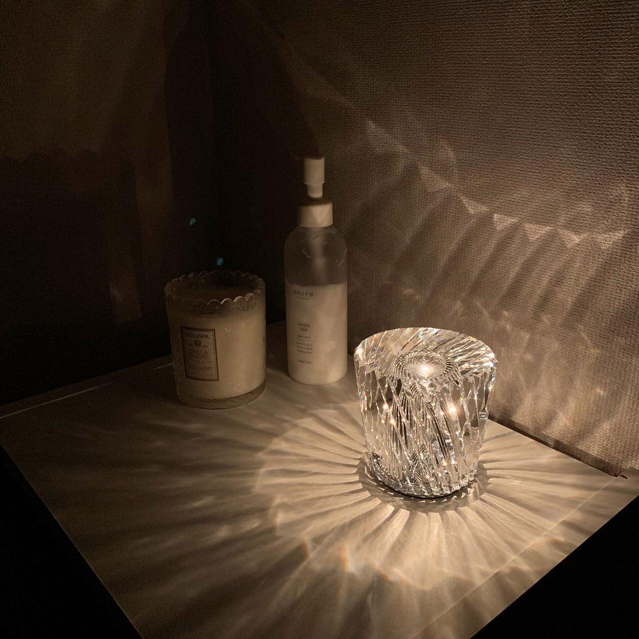 Diamond-Cut Crystal Table Lamp With Faceted Prism Shade