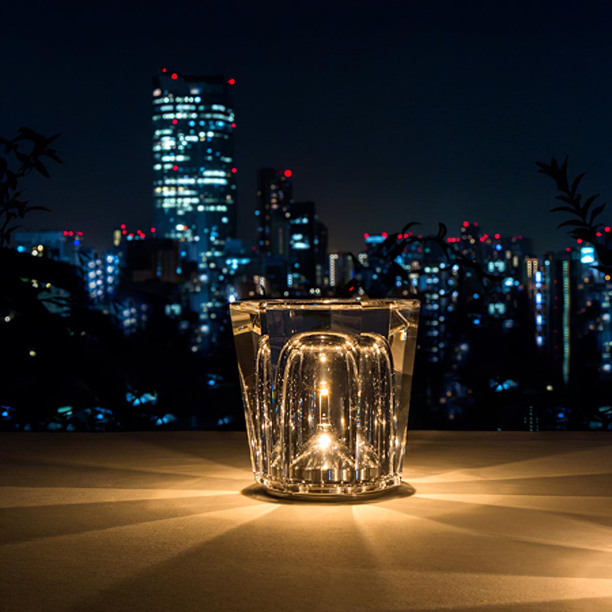 Diamond-Cut Crystal Table Lamp With Faceted Prism Shade