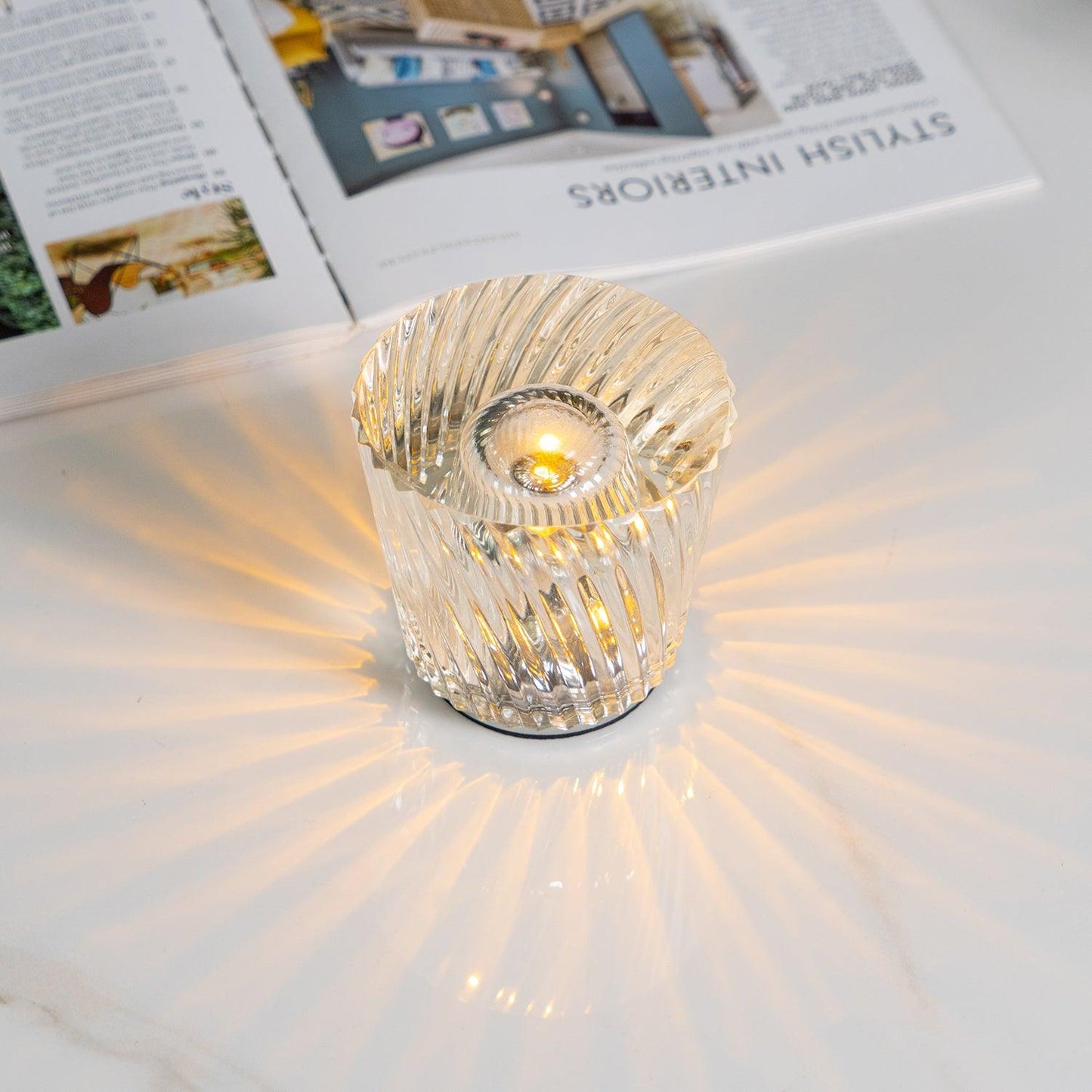 Diamond-Cut Crystal Table Lamp With Faceted Prism Shade