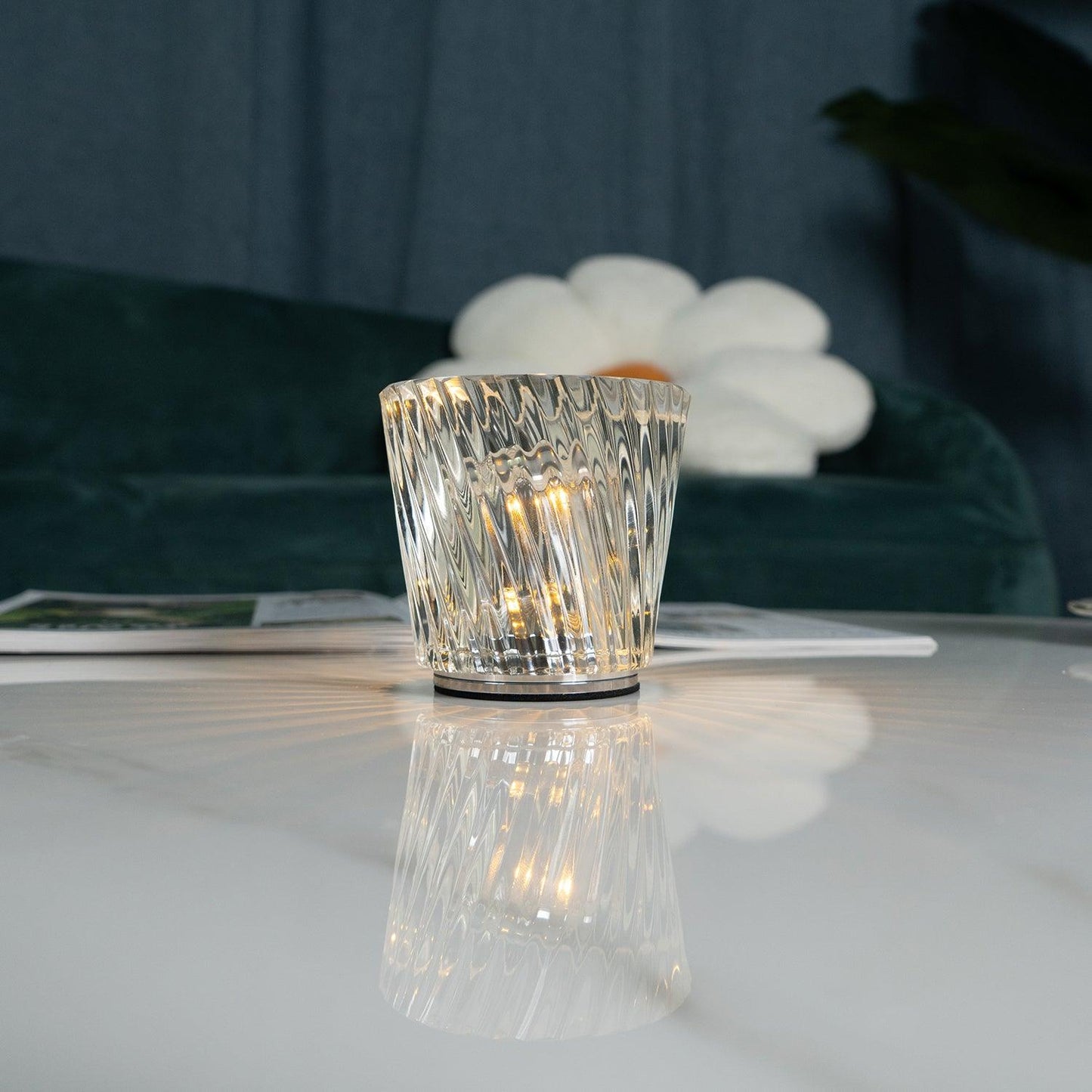 Diamond-Cut Crystal Table Lamp With Faceted Prism Shade