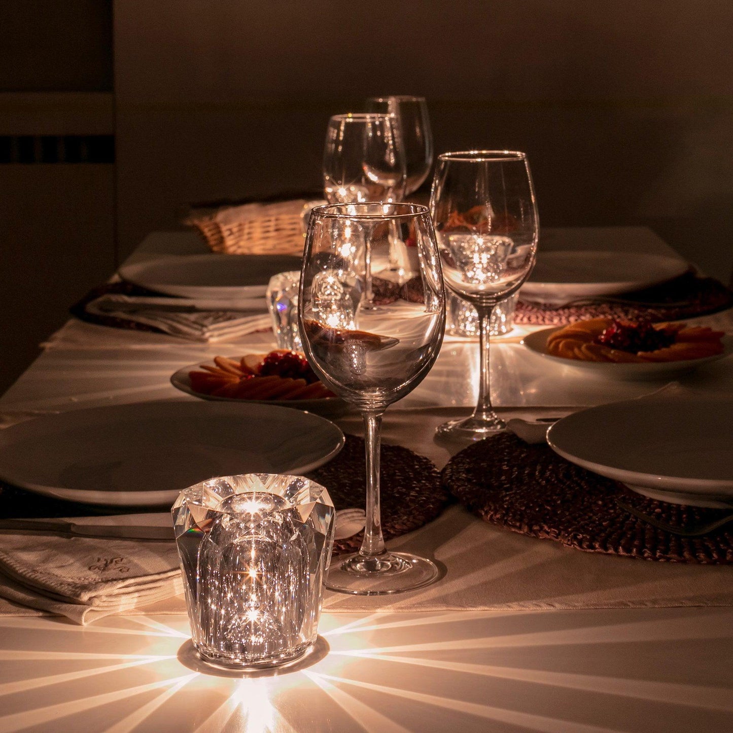Diamond-Cut Crystal Table Lamp With Faceted Prism Shade