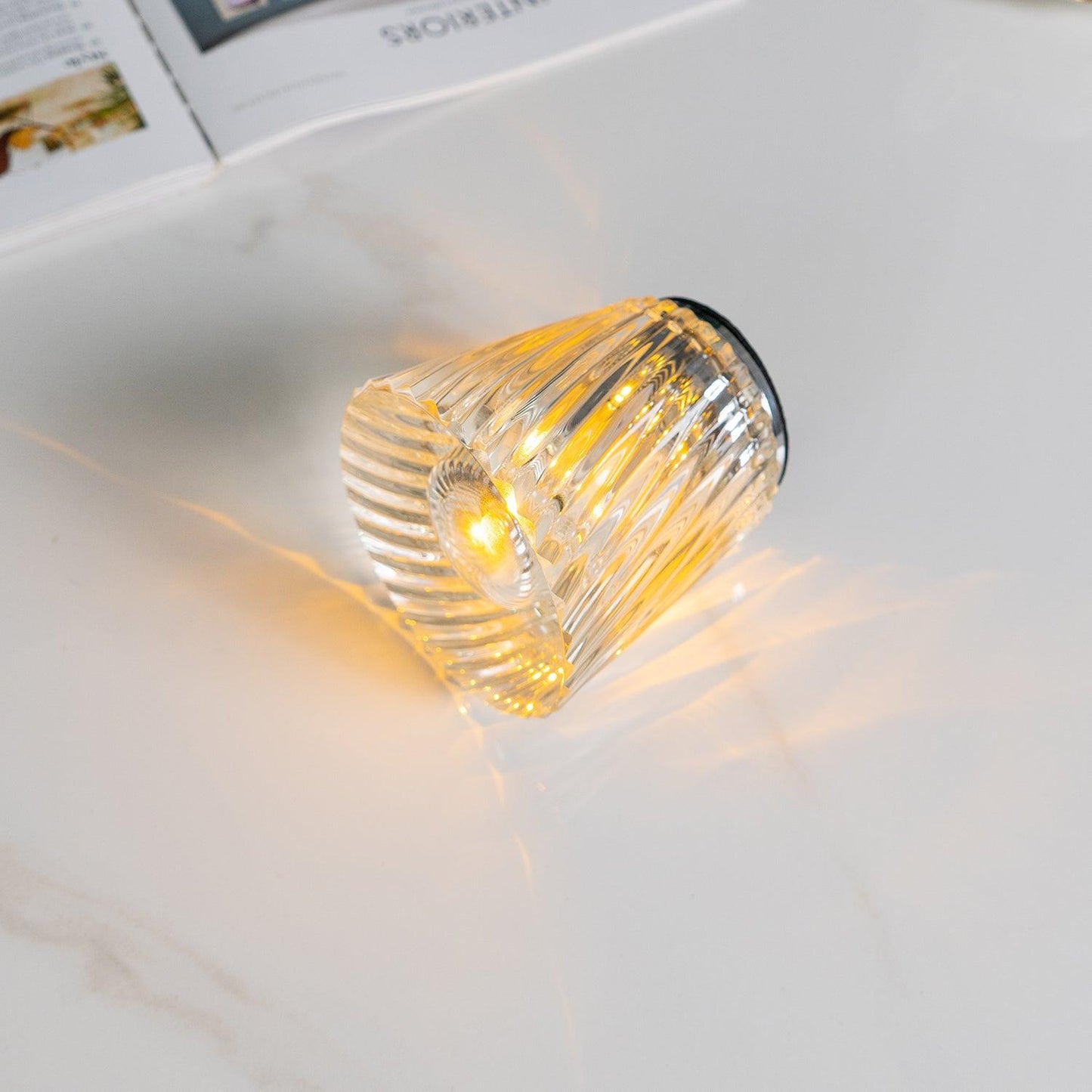 Diamond-Cut Crystal Table Lamp With Faceted Prism Shade