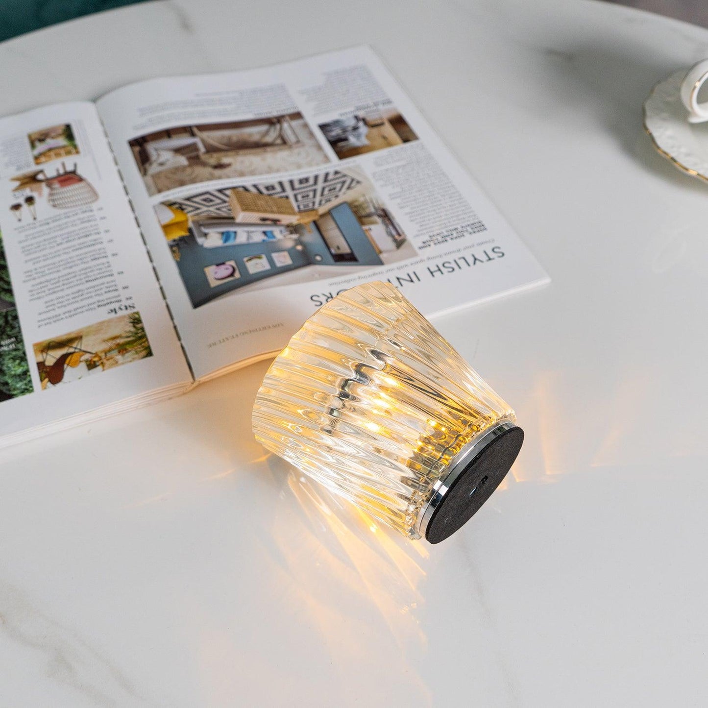 Diamond-Cut Crystal Table Lamp With Faceted Prism Shade
