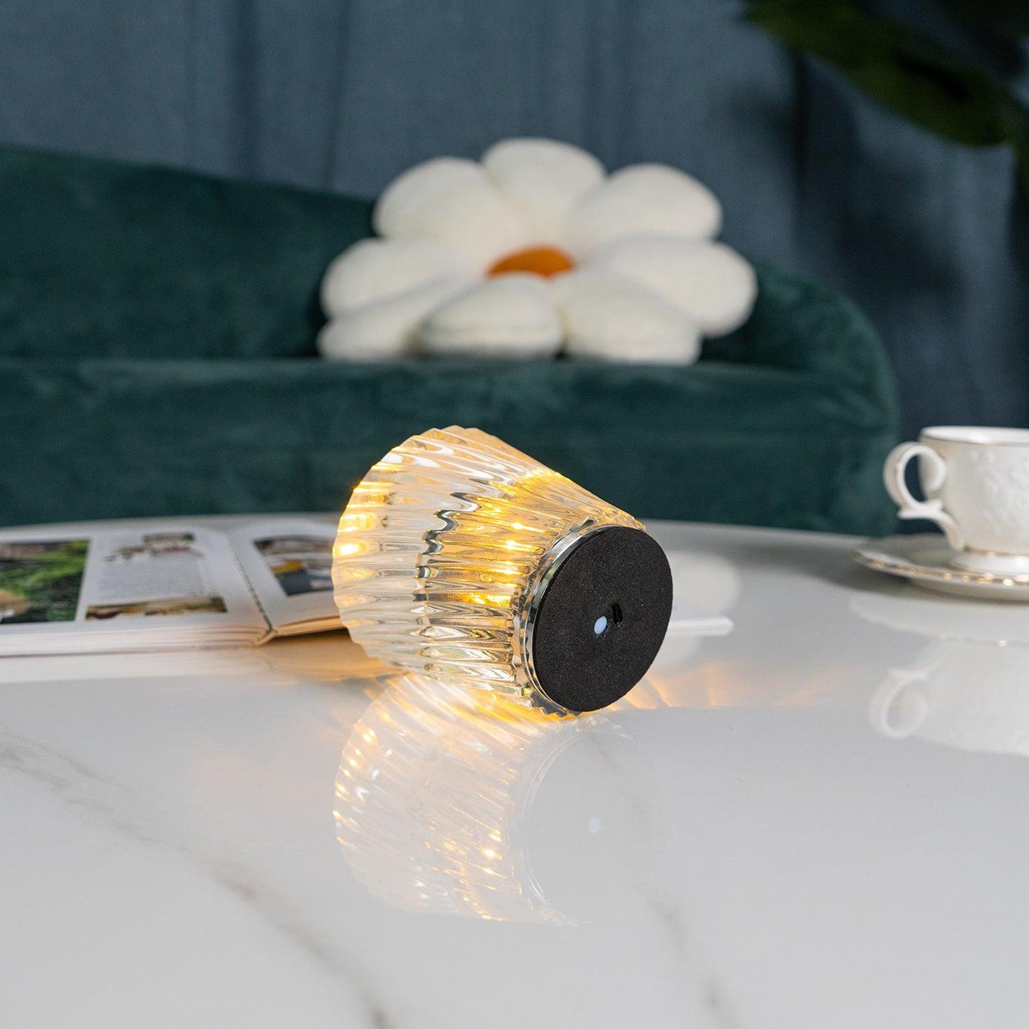 Diamond-Cut Crystal Table Lamp With Faceted Prism Shade