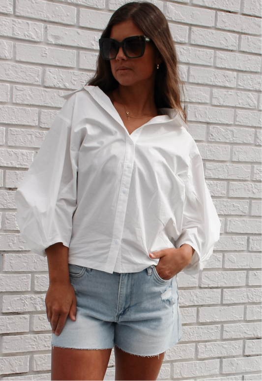 Dacia Poplin Sleeve Button Up Shirt