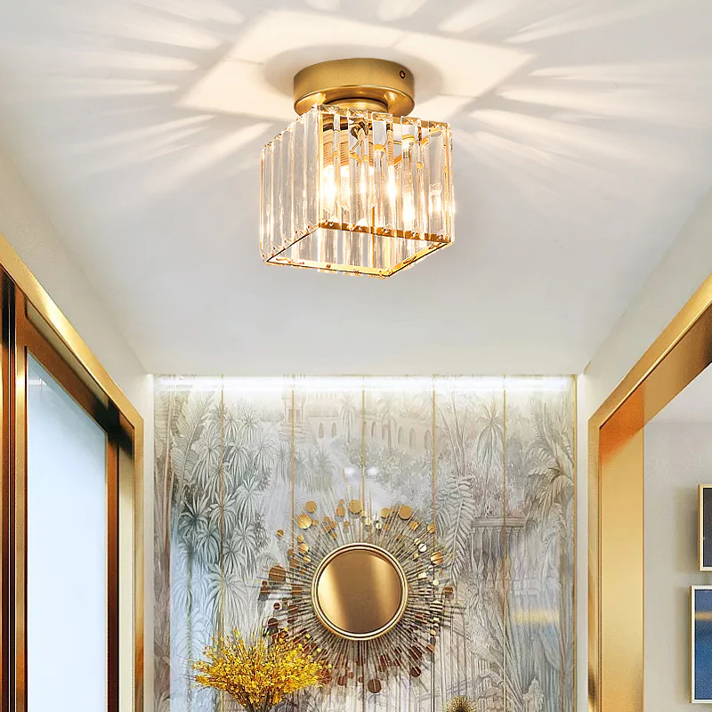1-Light Flush Mount K9 Crystal Glass Hallway Ceiling Light
