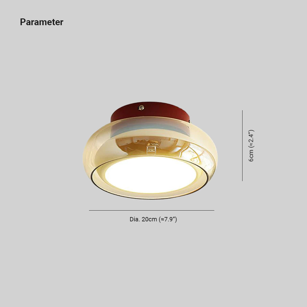 Warm White LED Glass Flush Mount Ceiling Light With Brass Rim