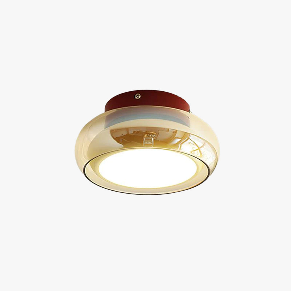 Warm White LED Glass Flush Mount Ceiling Light With Brass Rim