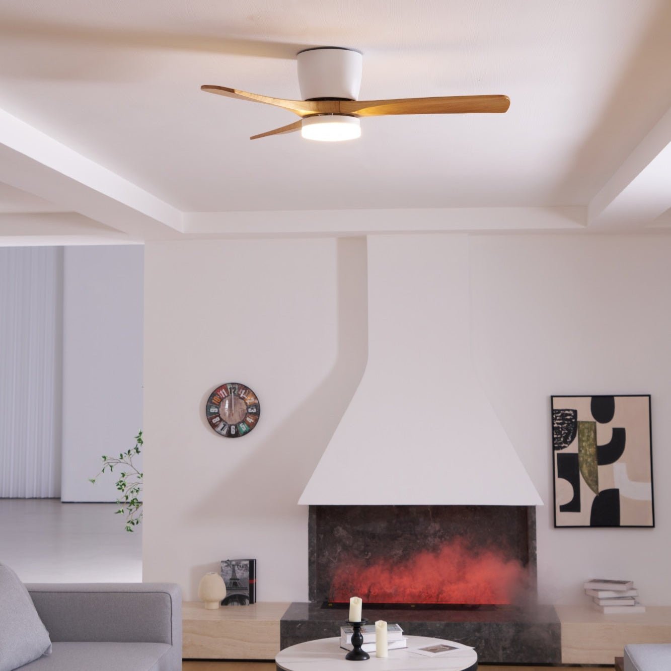 Wood Blade Ceiling Fan Ceiling Light With Remote Control