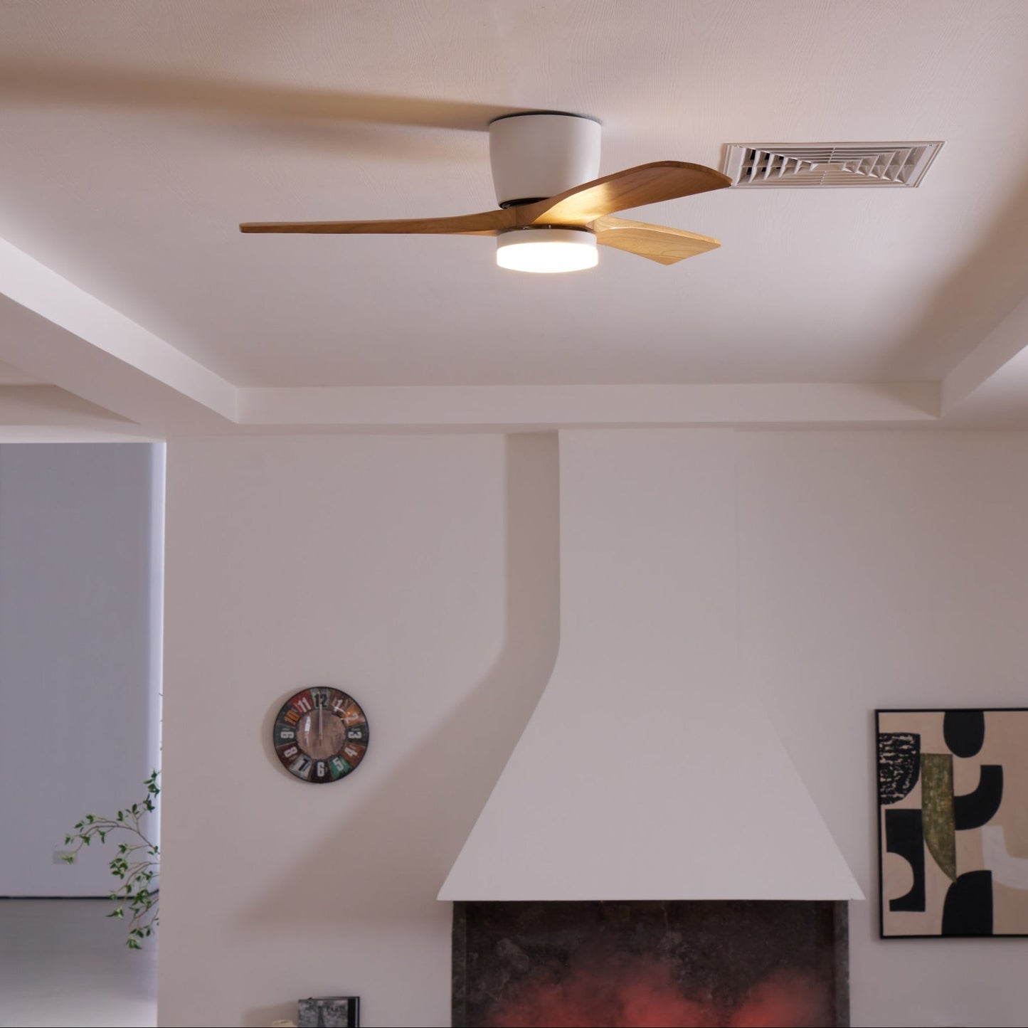 Wood Blade Ceiling Fan Ceiling Light With Remote Control