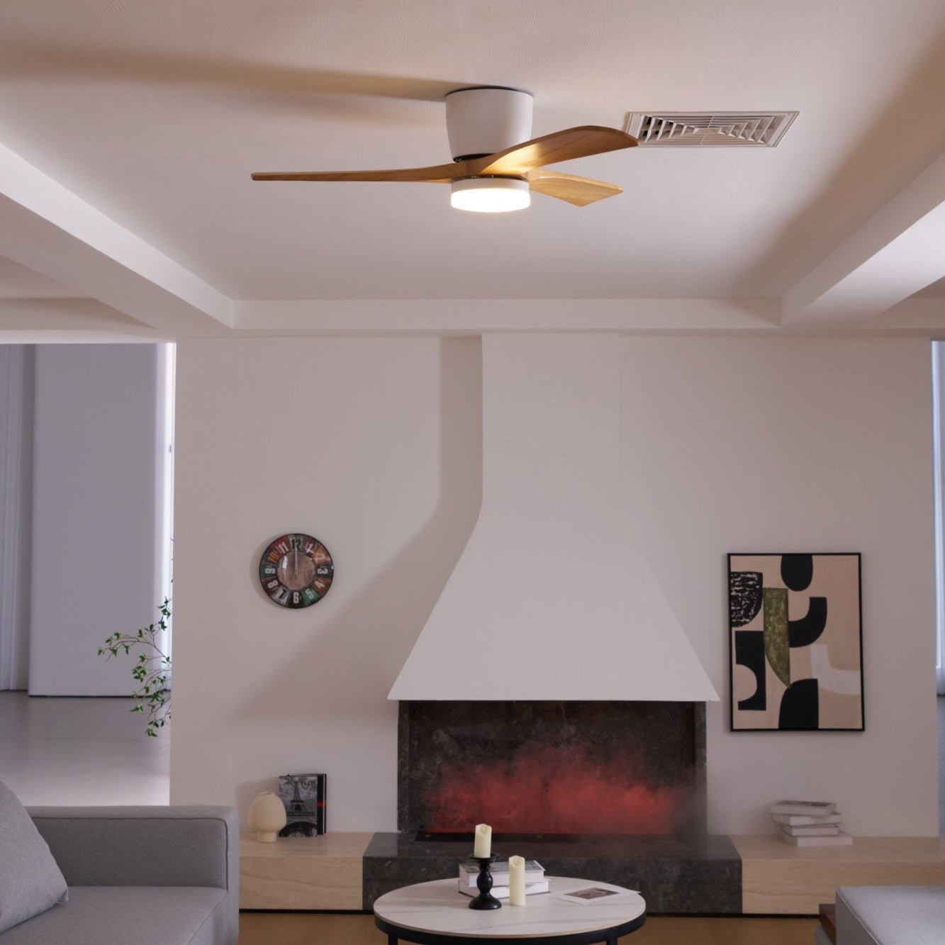 Wood Blade Ceiling Fan Ceiling Light With Remote Control