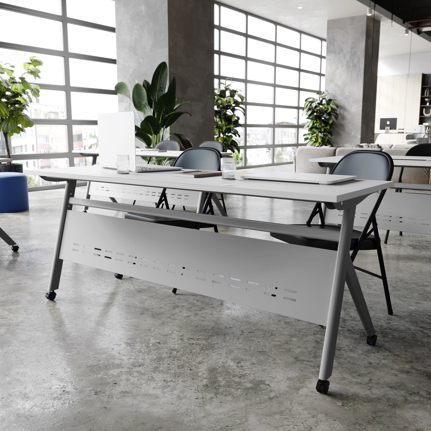 Davis Commercial Grade Heavy-Duty Nesting Flip Training Table with Y-Legs, Modesty Panel, Tabletop, and Frame