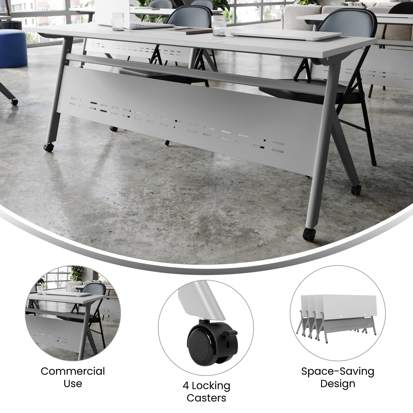 Davis Commercial Grade Heavy-Duty Nesting Flip Training Table with Y-Legs, Modesty Panel, Tabletop, and Frame