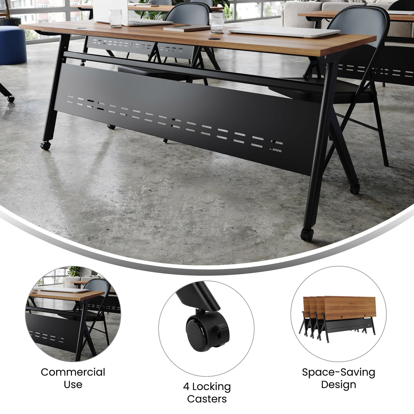 Davis Commercial Grade Heavy-Duty Nesting Flip Training Table with Y-Legs, Modesty Panel, Tabletop, and Frame