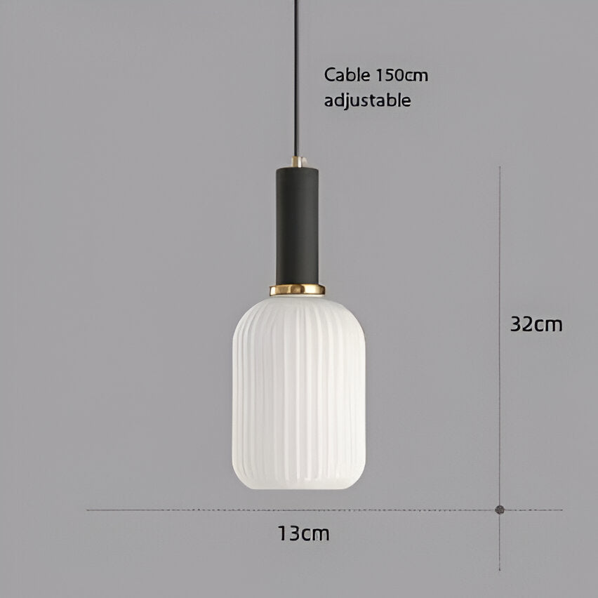 Ribbed Glass Pendant Lights With Metal Tube Fitting