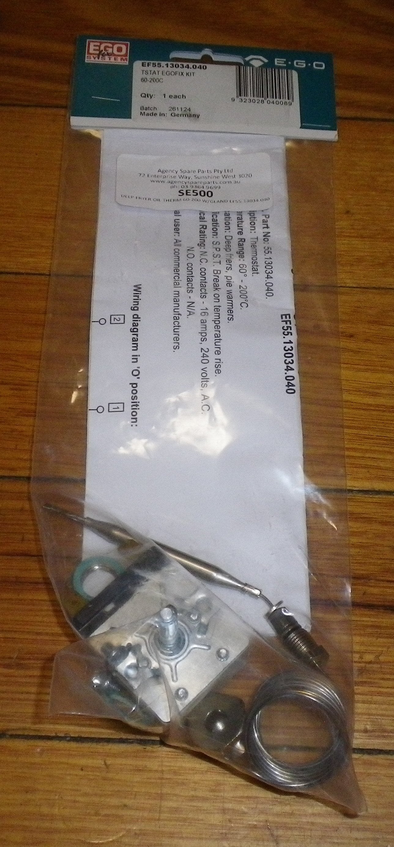 Ego Deep Oil Fryer Thermostat 60-200 degC with Gland - Part No. 55.13034.040