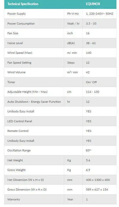 EcoAir Equinox 16" Tower Fan