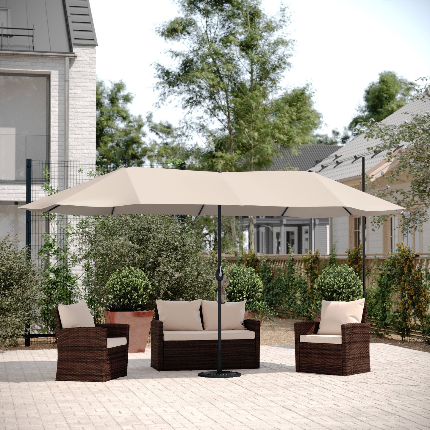 Elizabeth Commercial Grade 15 FT Triple Head Patio Umbrella with Easy Lift Crank Functionality