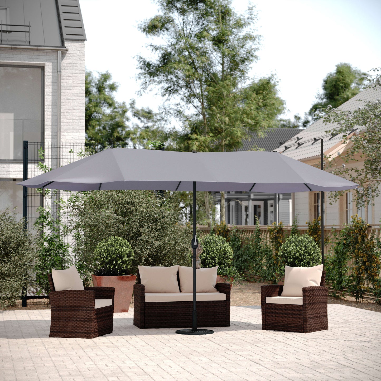 Elizabeth Commercial Grade 15 FT Triple Head Patio Umbrella with Easy Lift Crank Functionality