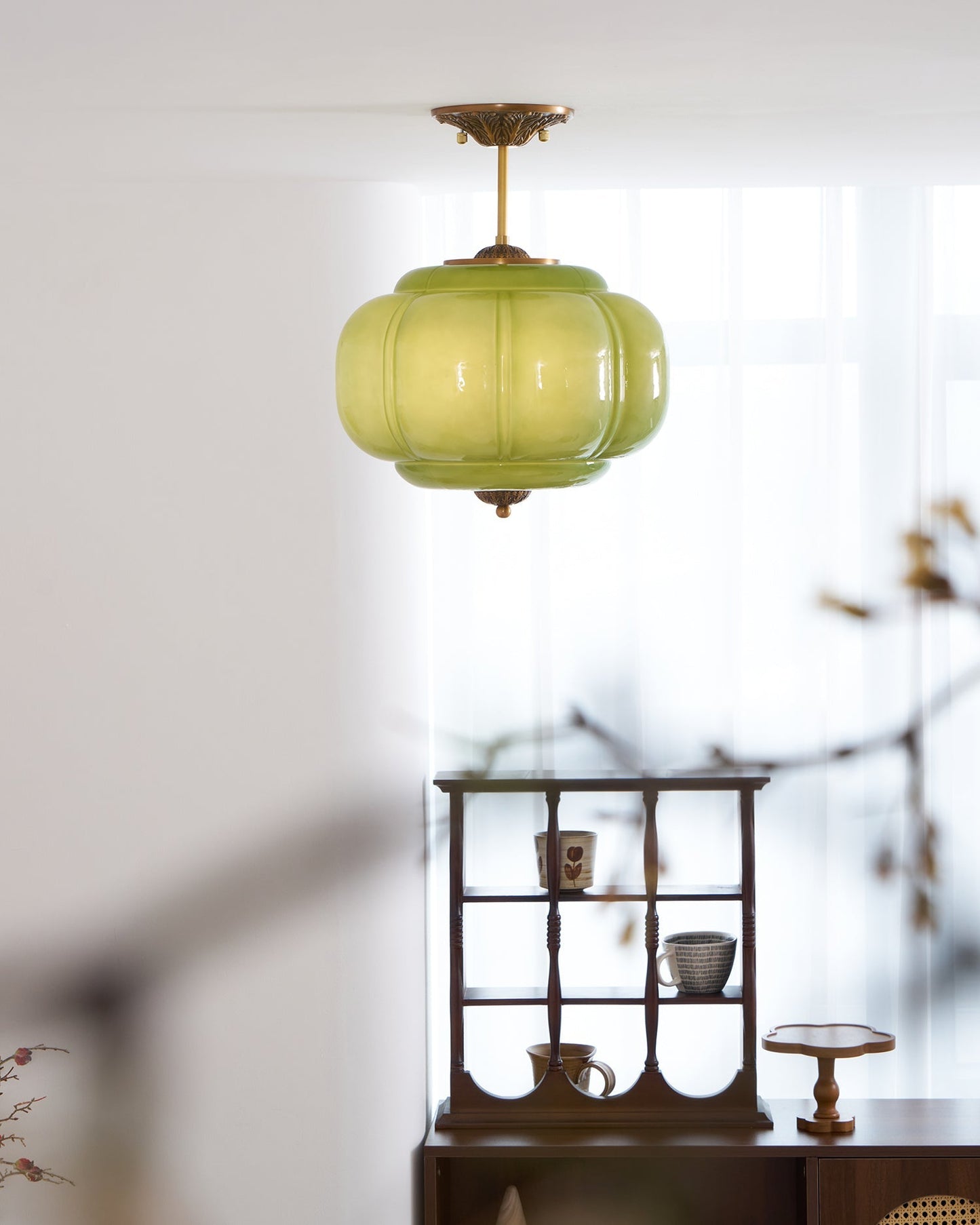 Sculpted Glass Ceiling Light With Brass Accents