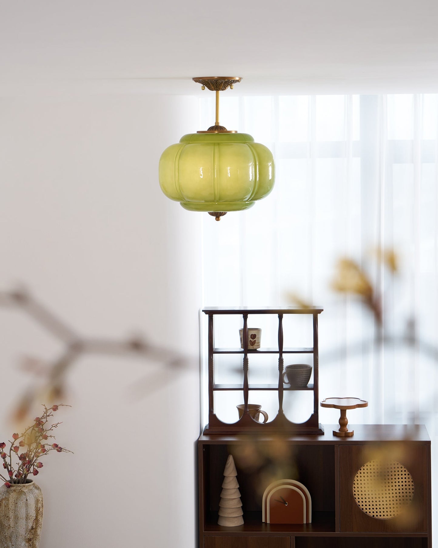 Sculpted Glass Ceiling Light With Brass Accents