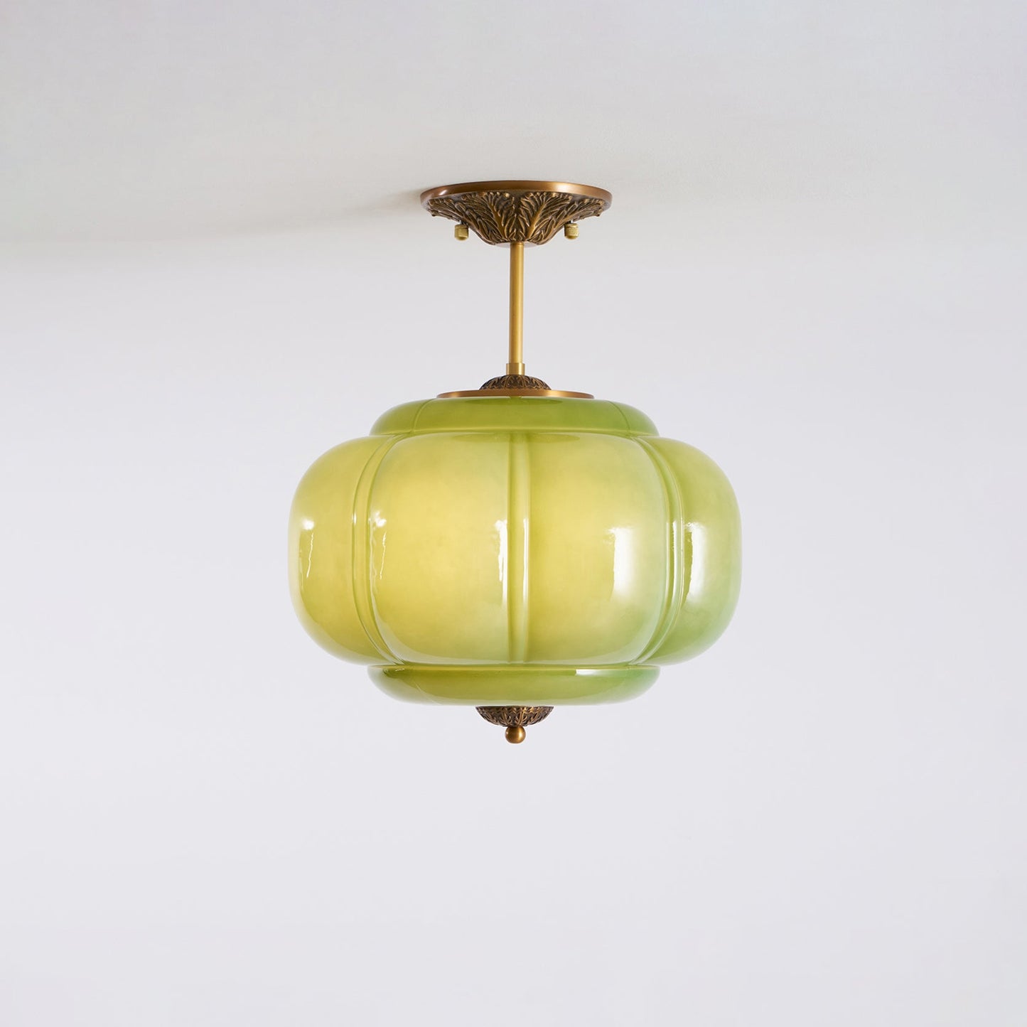 Sculpted Glass Ceiling Light With Brass Accents