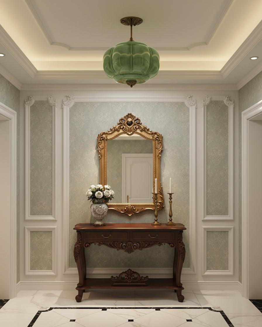 Sculpted Glass Ceiling Light With Brass Accents