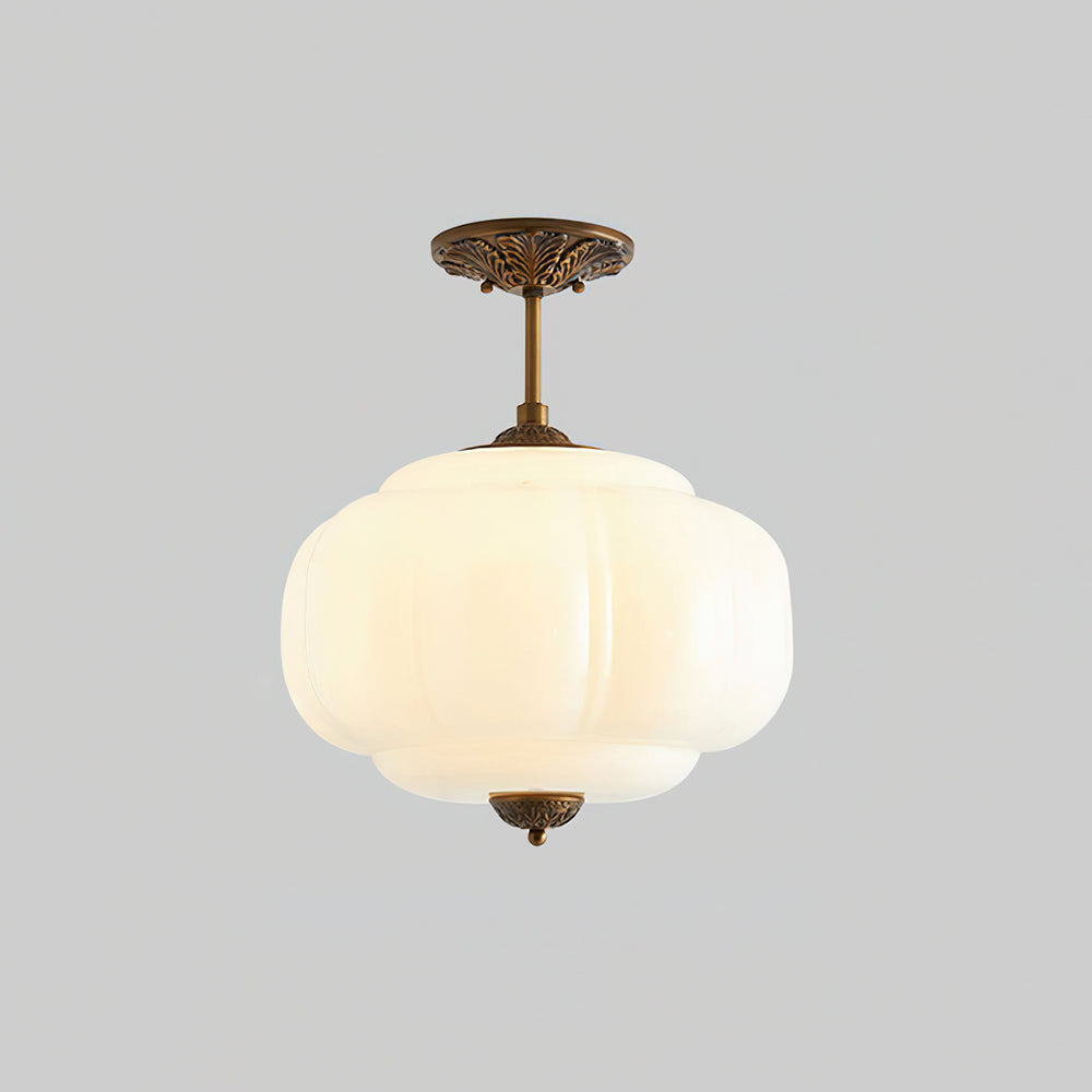 Sculpted Glass Ceiling Light With Brass Accents