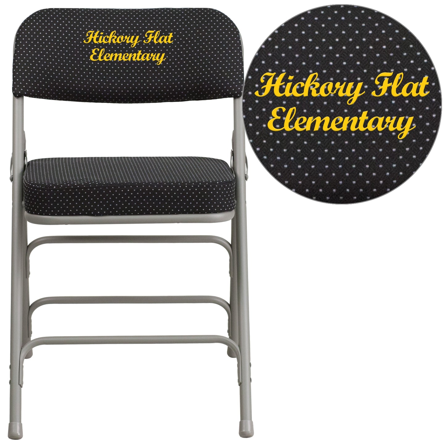 Embroidered HERCULES Series 18"W Premium Curved Triple Braced & Hinged Fabric Upholstered Metal Folding Chair