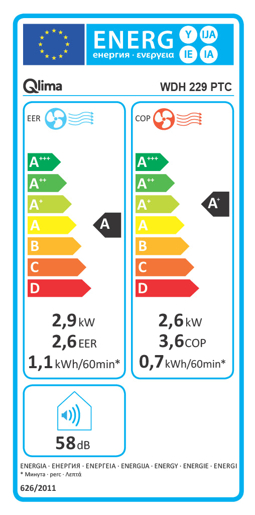 Qlima 2.6kW WIFI All-in-One Heating and Cooling Air Conditioning Unit - WDH 229 PTC - VAT-free Install Package