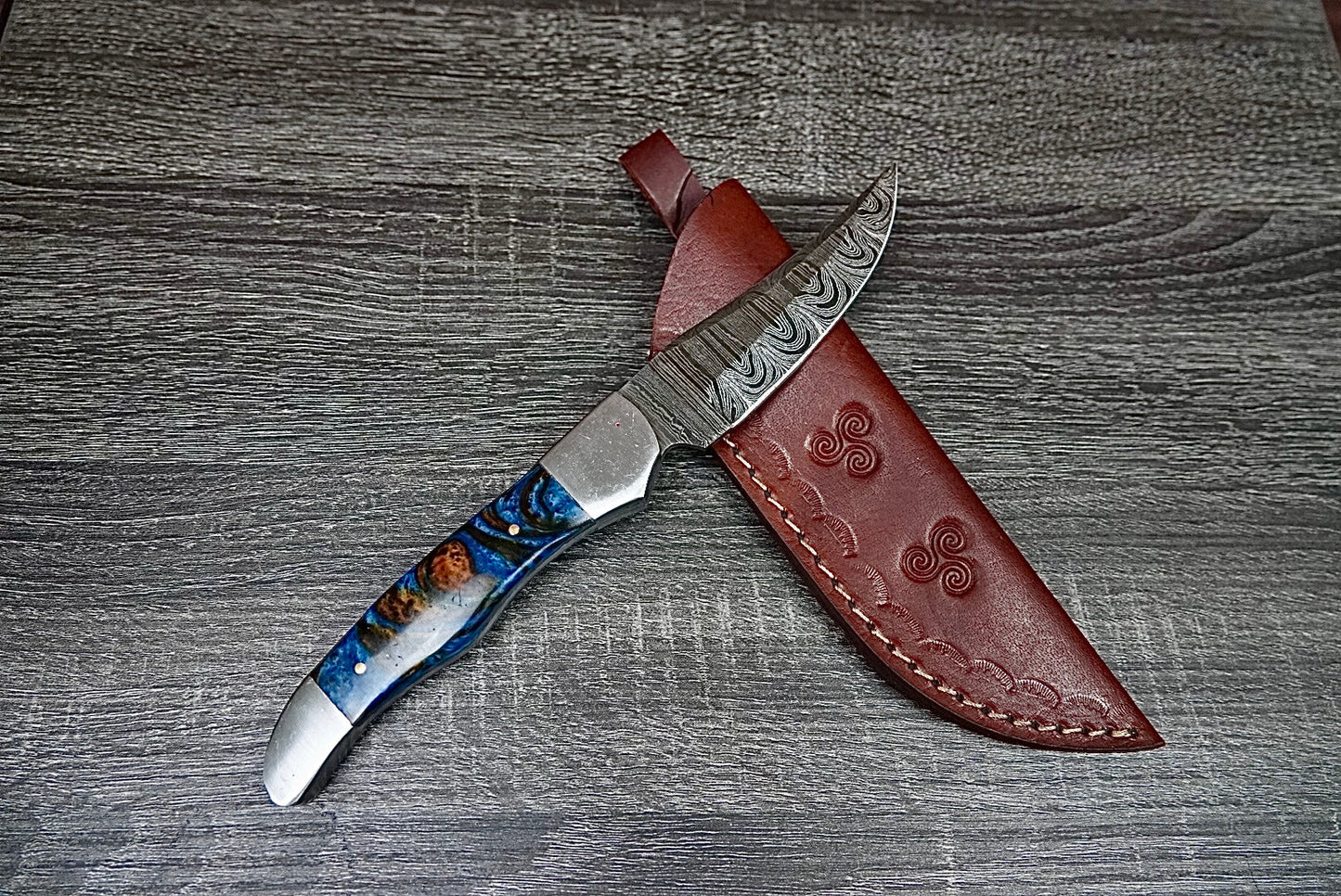 Skinner Knife Twist Damascus Micarta Steel Bolster Hiking