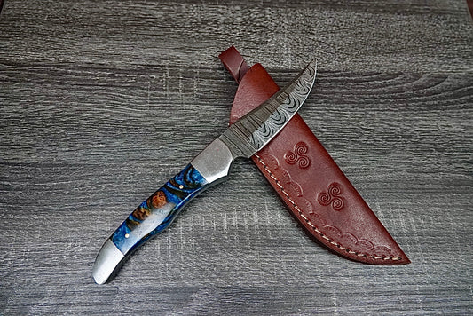 Skinner Knife Twist Damascus Micarta Steel Bolster Hiking