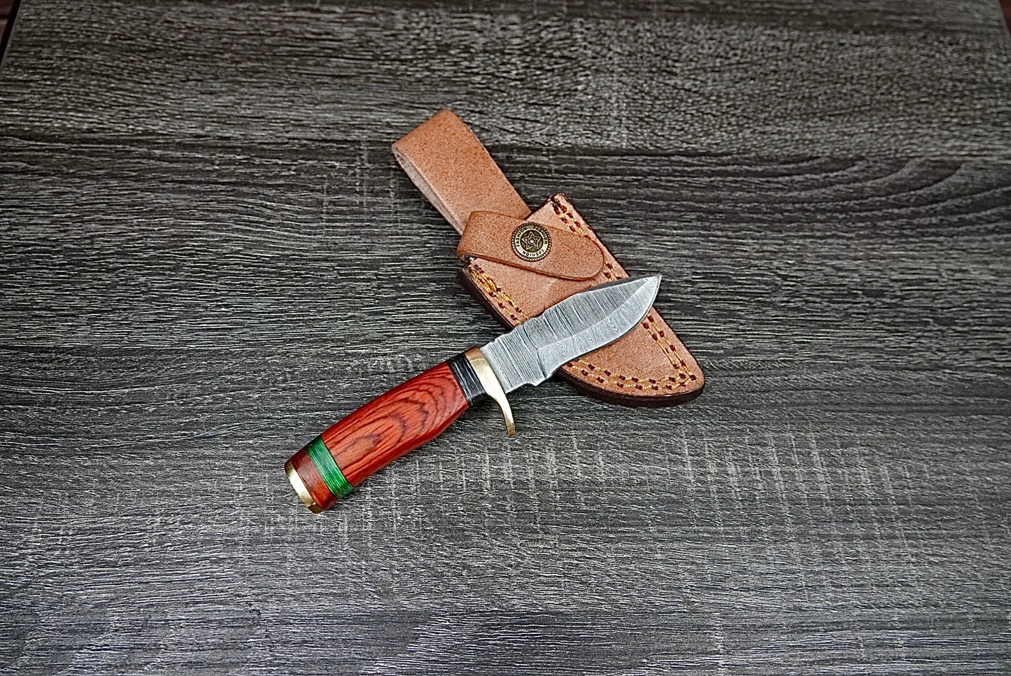 6” custom handmade Damascus steel with finger guard