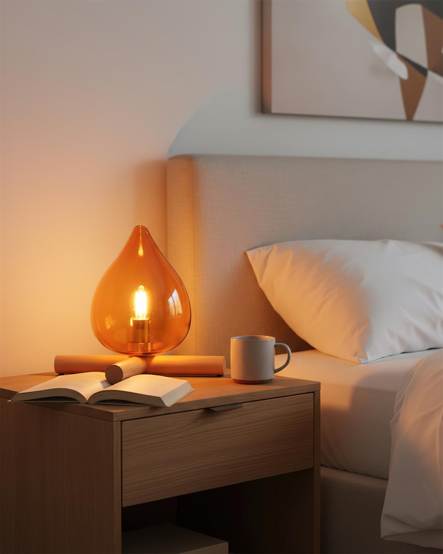 Flame-Inspired Glass Table Lamp With Wooden Cross Base