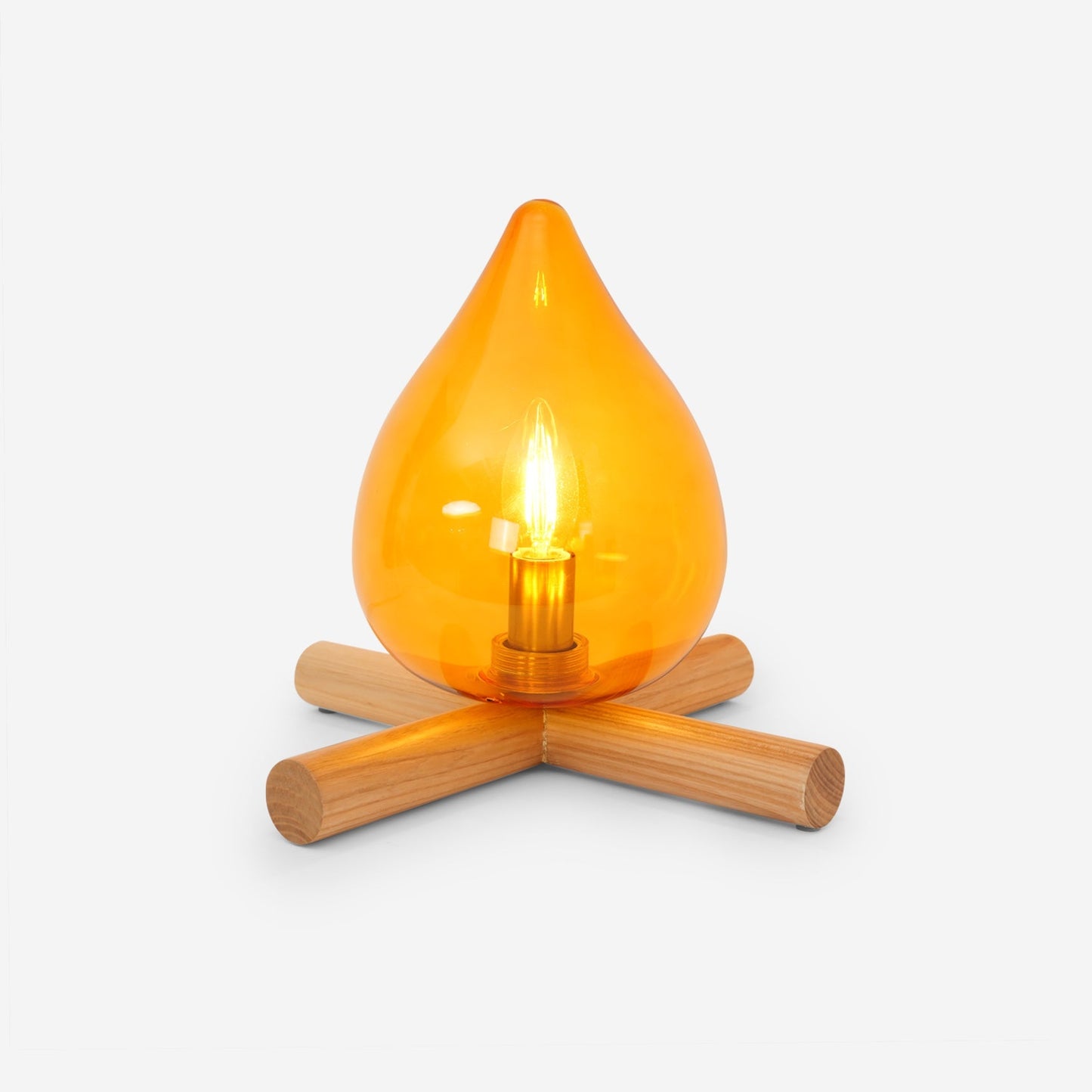 Flame-Inspired Glass Table Lamp With Wooden Cross Base