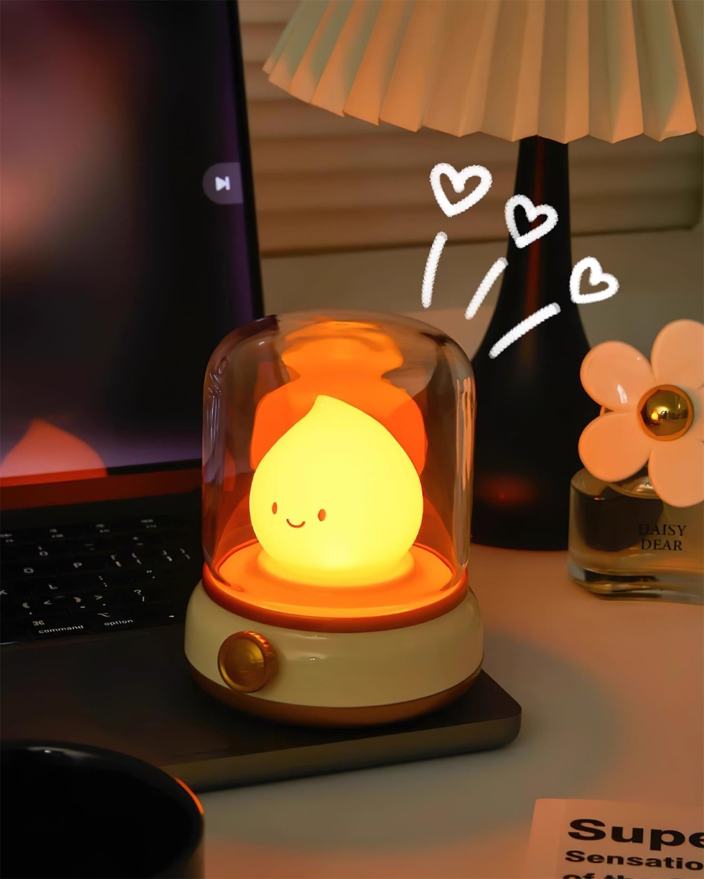 Flame-Effect LED Bedside Table Lamp With Soft Ambient Glow