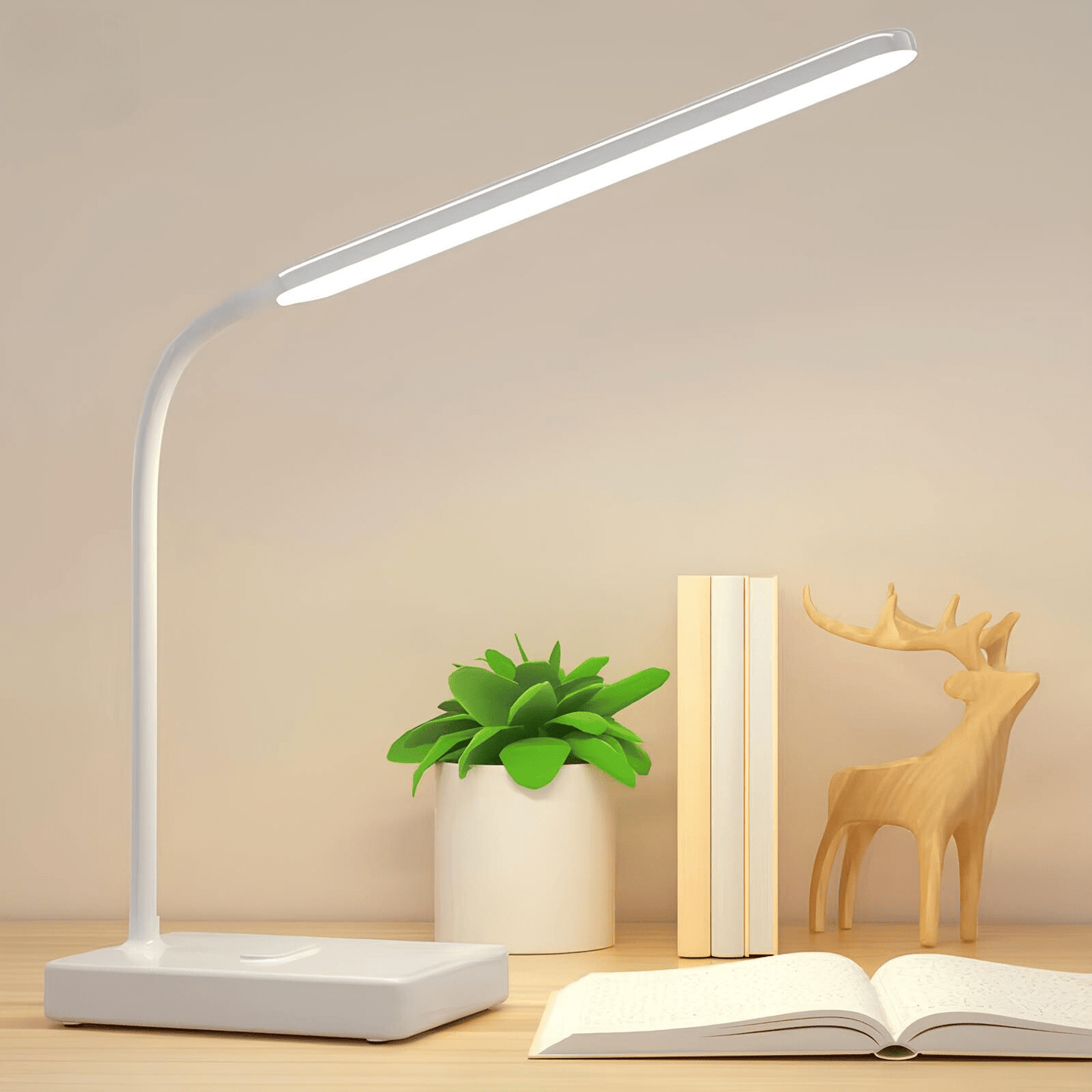 Desk Lamp USB Rechargeable Flexible Arm Dimmable LED Reading Light