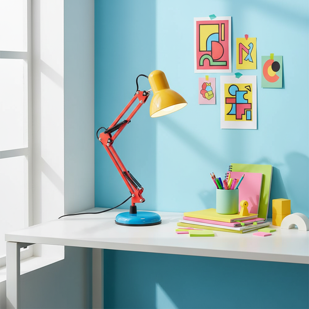 Adjustable Articulating Arm Table Lamp With Conical Shade