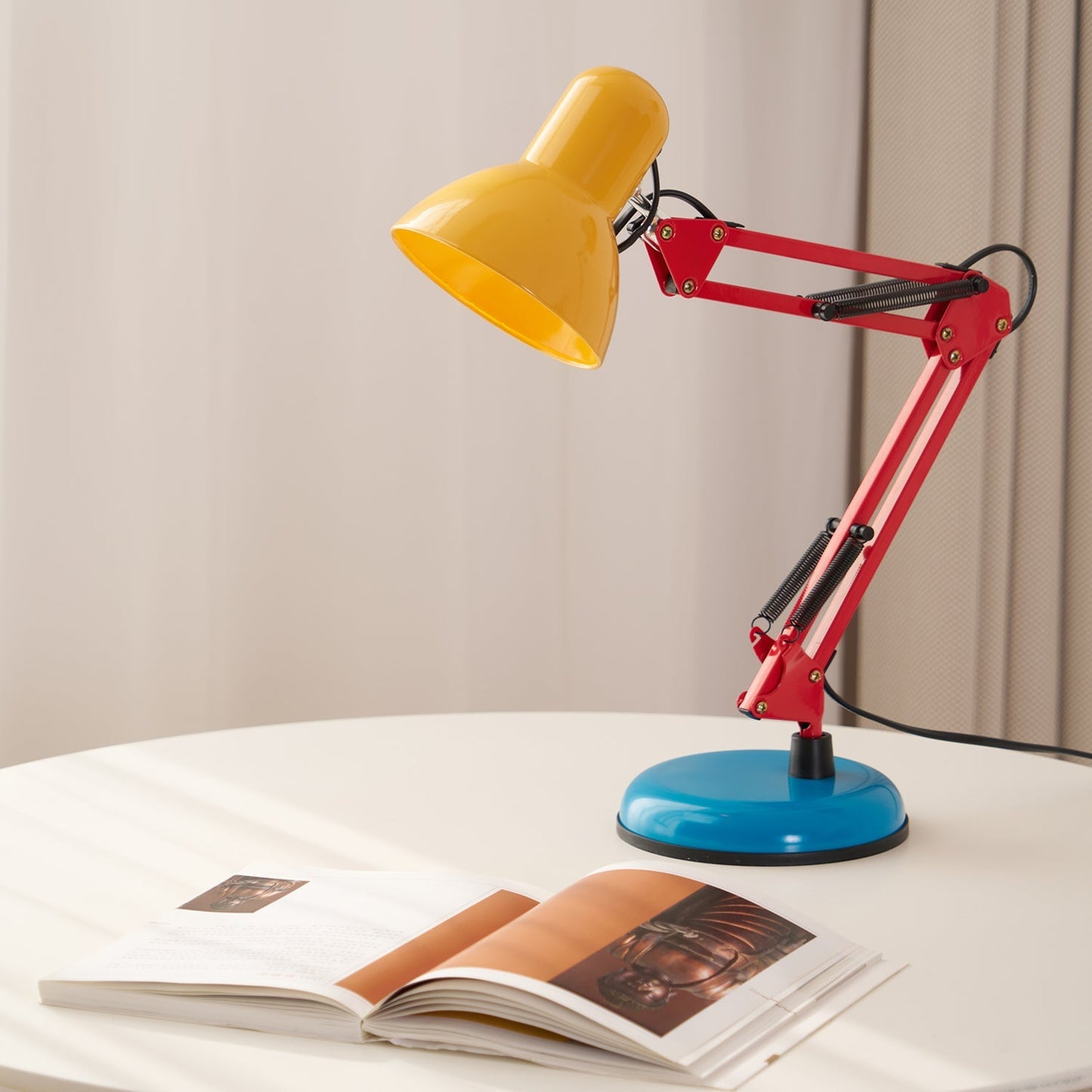 Adjustable Articulating Arm Table Lamp With Conical Shade