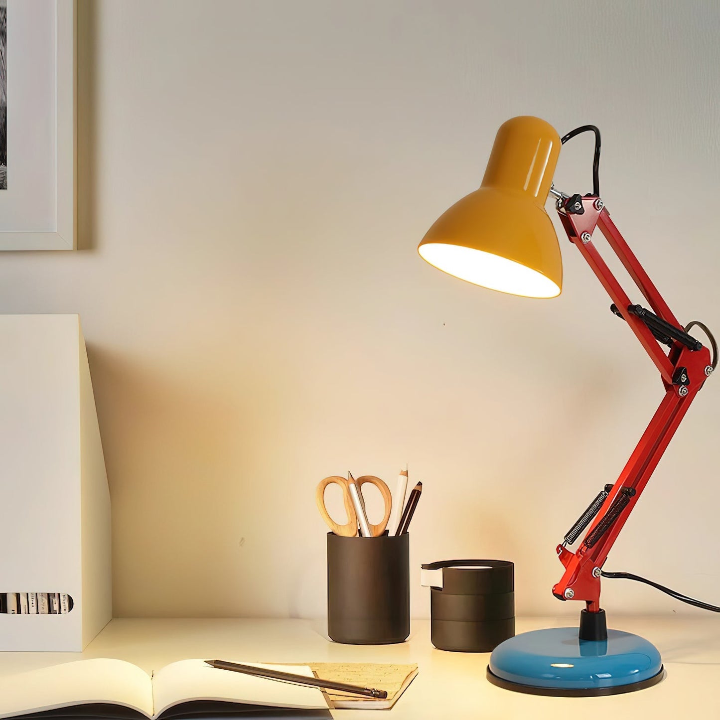 Adjustable Articulating Arm Table Lamp With Conical Shade