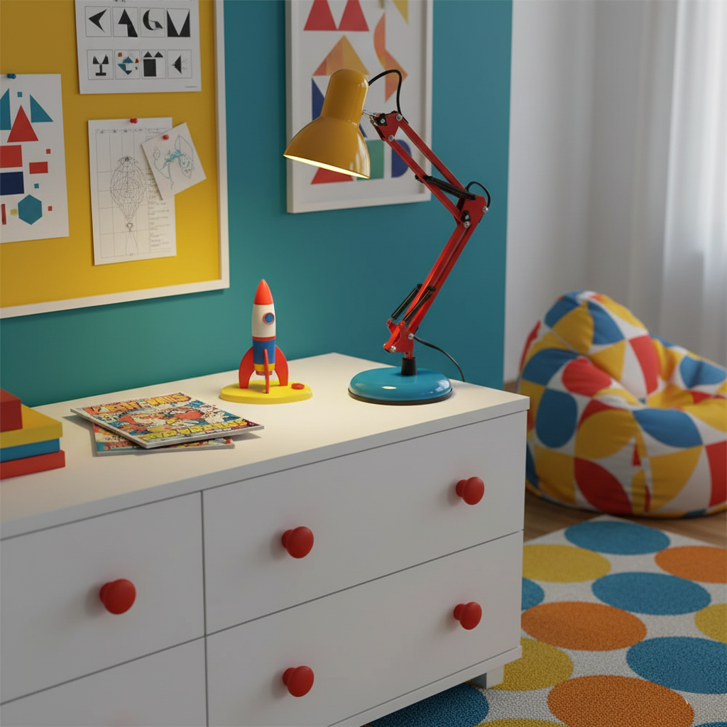 Adjustable Articulating Arm Table Lamp With Conical Shade