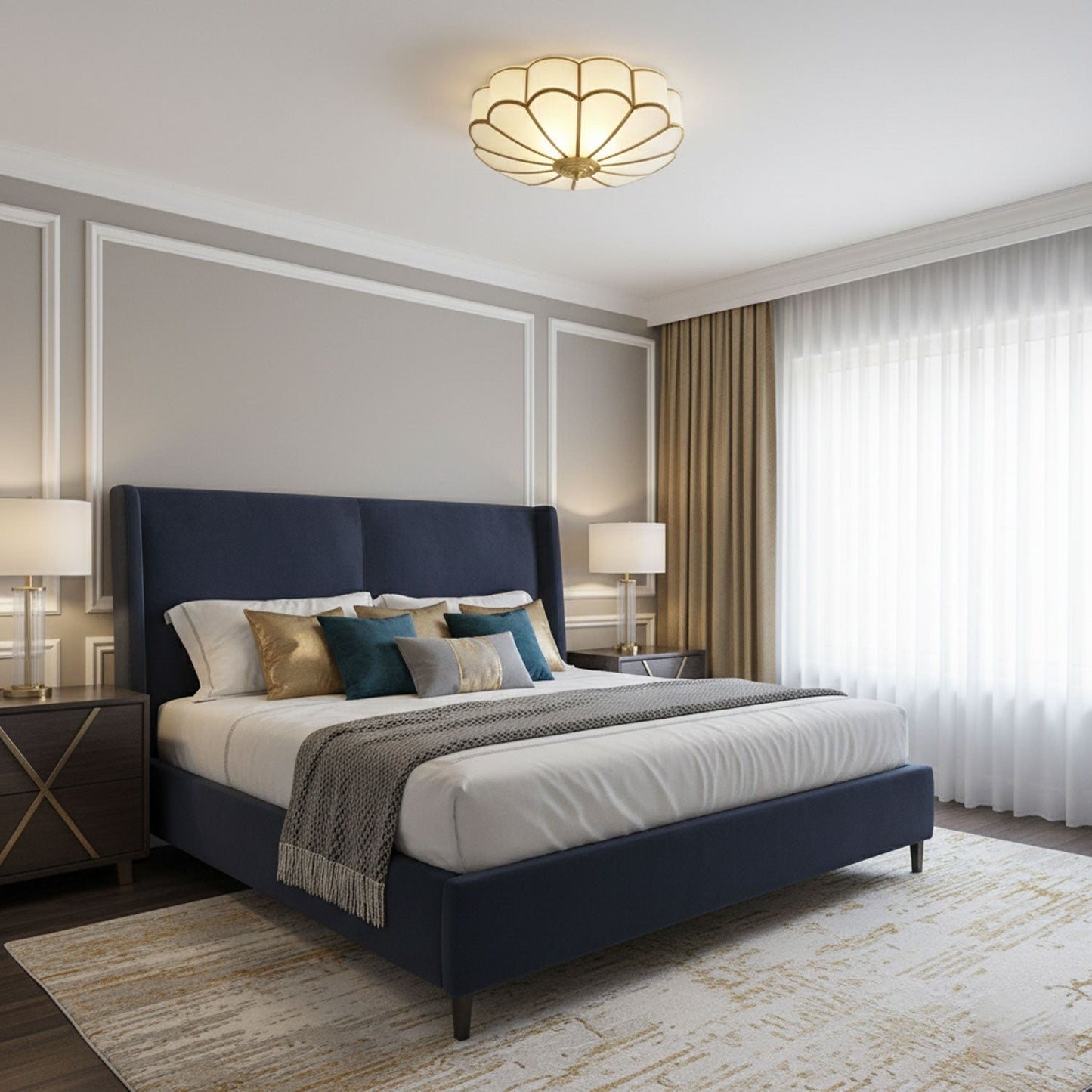 Flower-Shape Glass Flush Mount Ceiling Light With Petal Shade